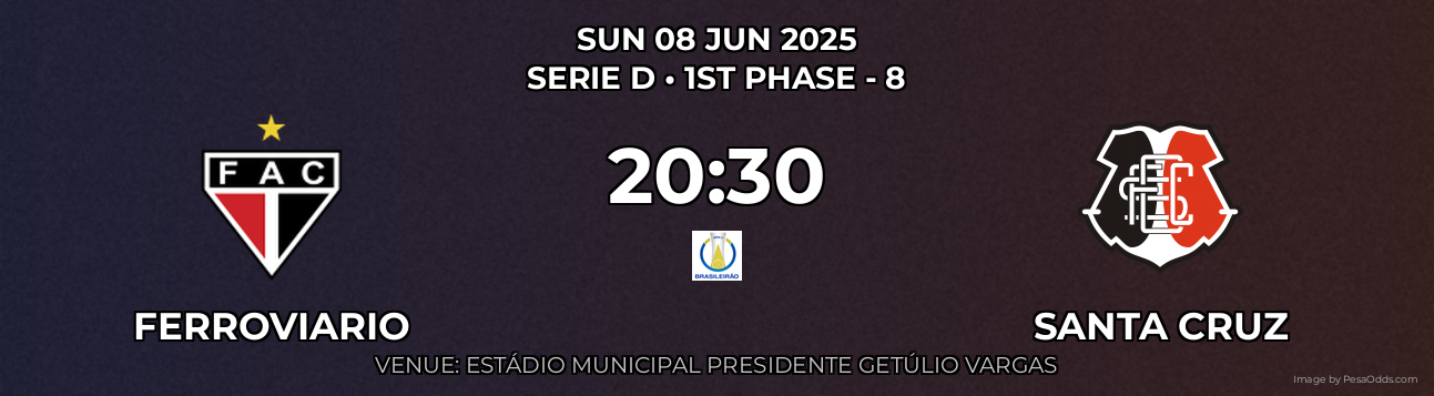 Ferroviario vs Santa Cruz Prediction match poster for Serie D fixture on SUN 08 JUN 2025