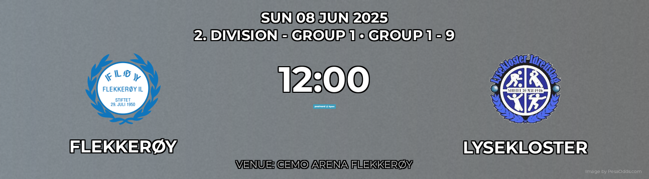Flekkerøy vs Lysekloster Prediction match poster for 2. Division - Group 1 fixture on SUN 08 JUN 2025