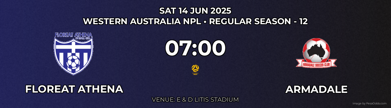 Floreat Athena vs Armadale Prediction match poster for Western Australia NPL fixture on SAT 14 JUN 2025