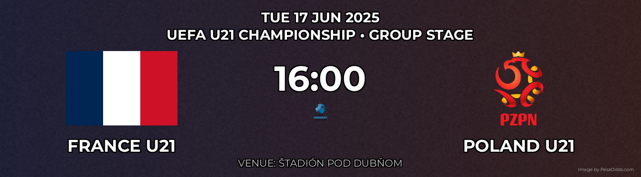 France U21 vs Poland U21 Prediction match poster for UEFA U21 Championship fixture on TUE 17 JUN 2025