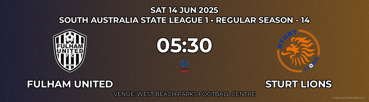 Fulham United vs Sturt Lions Prediction match poster for South Australia State League 1 fixture on SAT 14 JUN 2025