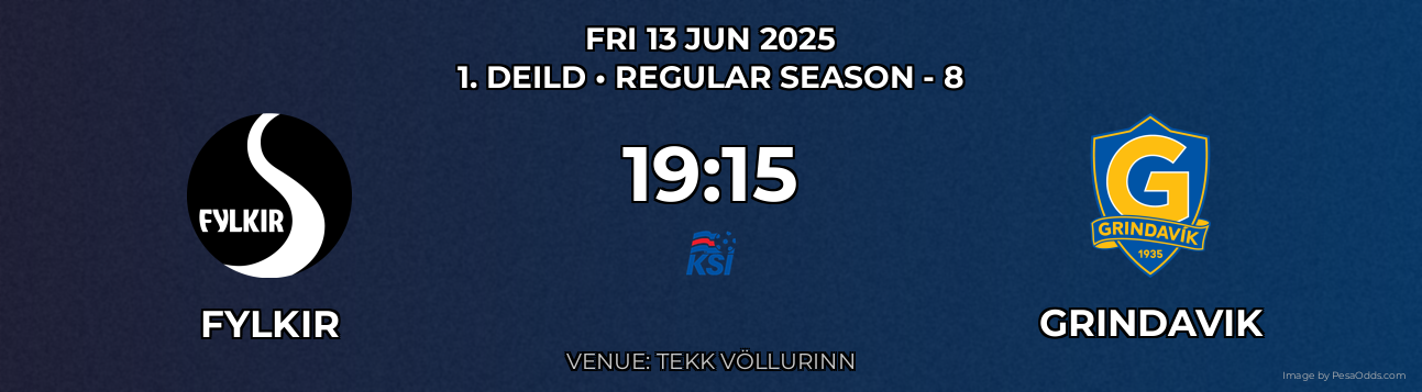 Fylkir vs Grindavik Prediction match poster for 1. Deild fixture on FRI 13 JUN 2025
