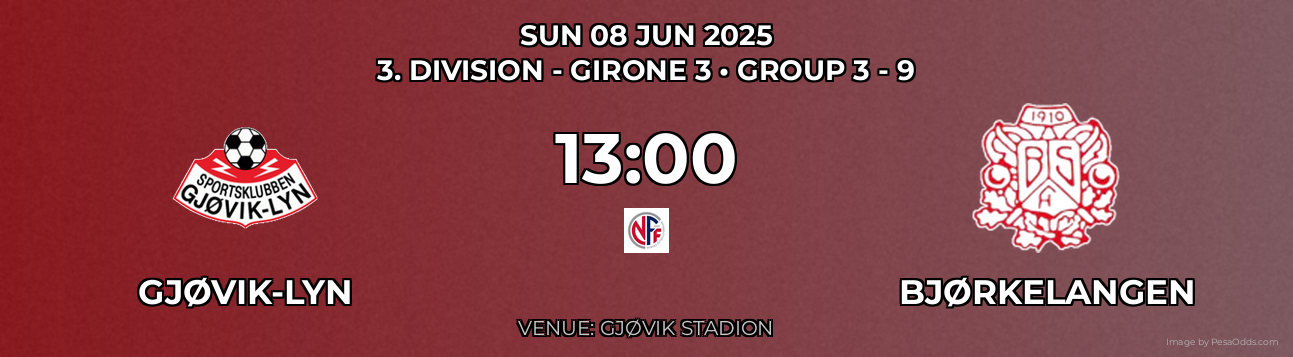 Gjøvik-Lyn vs Bjørkelangen Prediction match poster for 3. Division - Girone 3 fixture on SUN 08 JUN 2025