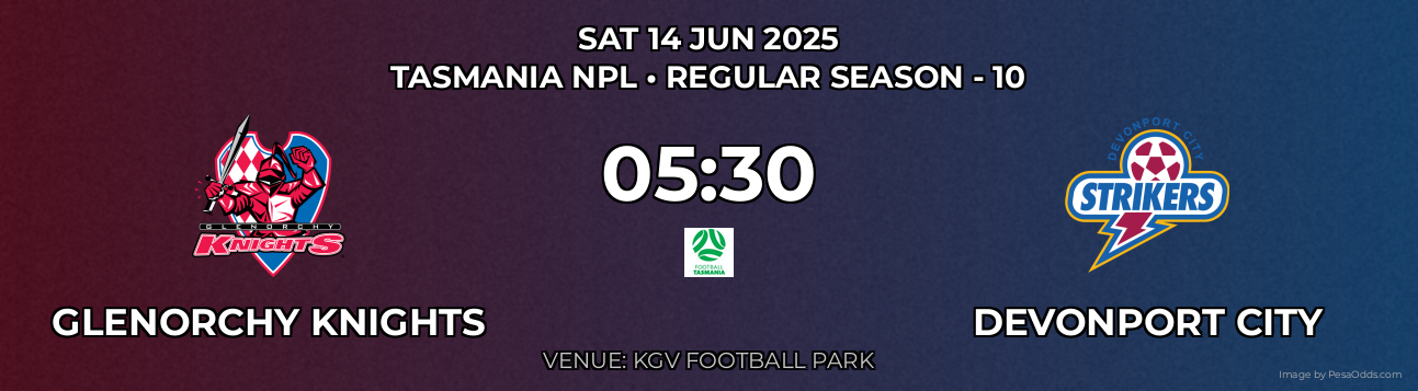 Glenorchy Knights vs Devonport City Prediction match poster for Tasmania NPL fixture on SAT 14 JUN 2025