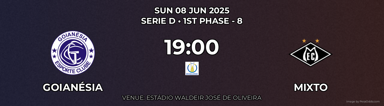 Goianésia vs Mixto Prediction match poster for Serie D fixture on SUN 08 JUN 2025