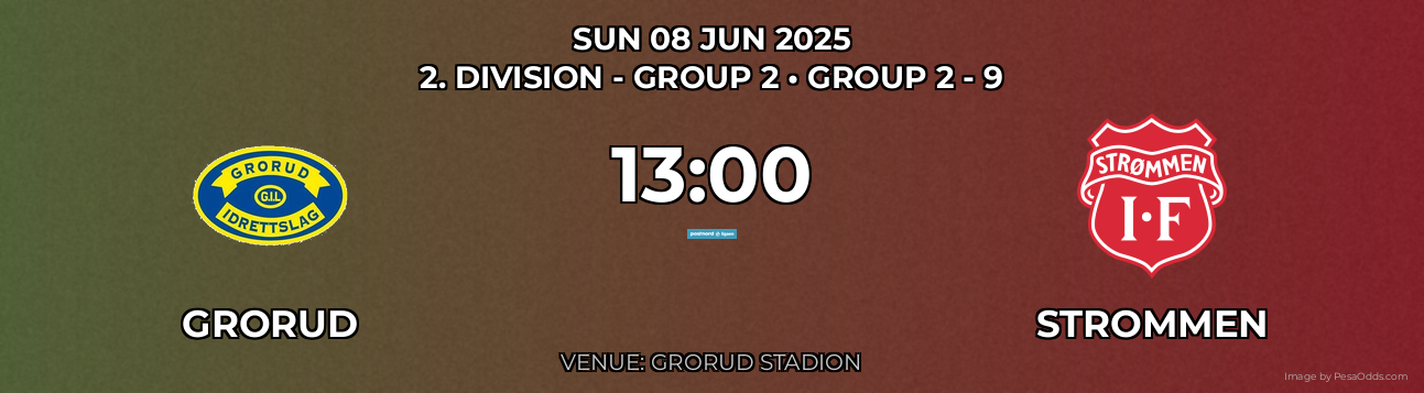 Grorud vs Strommen Prediction match poster for 2. Division - Group 2 fixture on SUN 08 JUN 2025