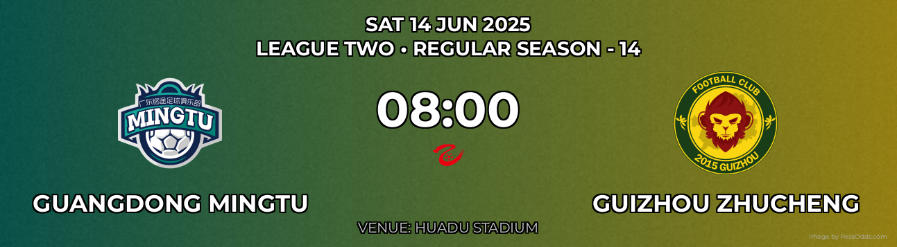 Guangdong Mingtu vs Guizhou Zhucheng Prediction match poster for League Two fixture on SAT 14 JUN 2025