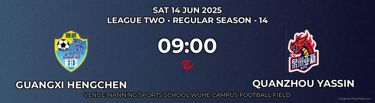 Guangxi Hengchen vs Quanzhou Yassin Prediction match poster for League Two fixture on SAT 14 JUN 2025