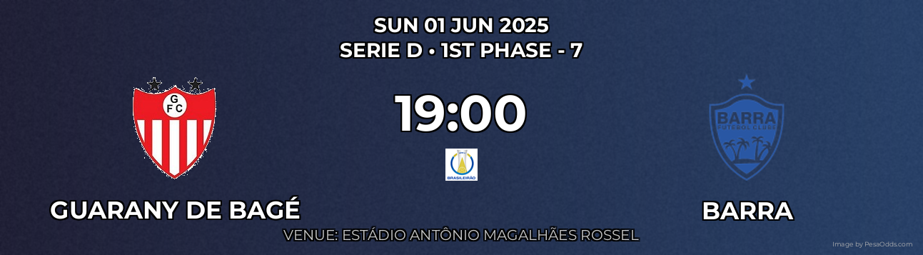 Guarany de Bagé vs Barra Prediction match poster for Serie D fixture on SUN 01 JUN 2025