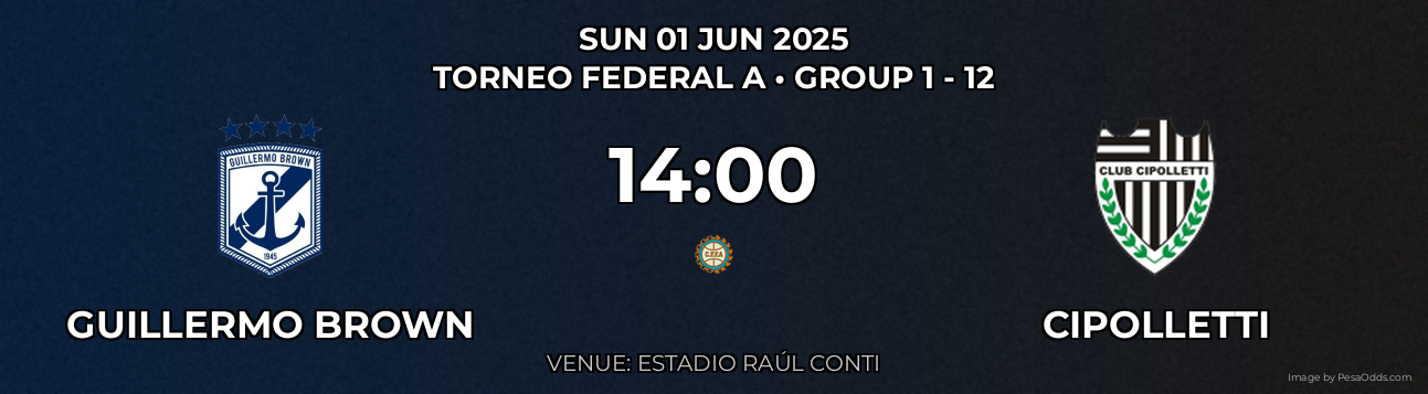Guillermo Brown vs Cipolletti Prediction match poster for Torneo Federal A fixture on SUN 01 JUN 2025
