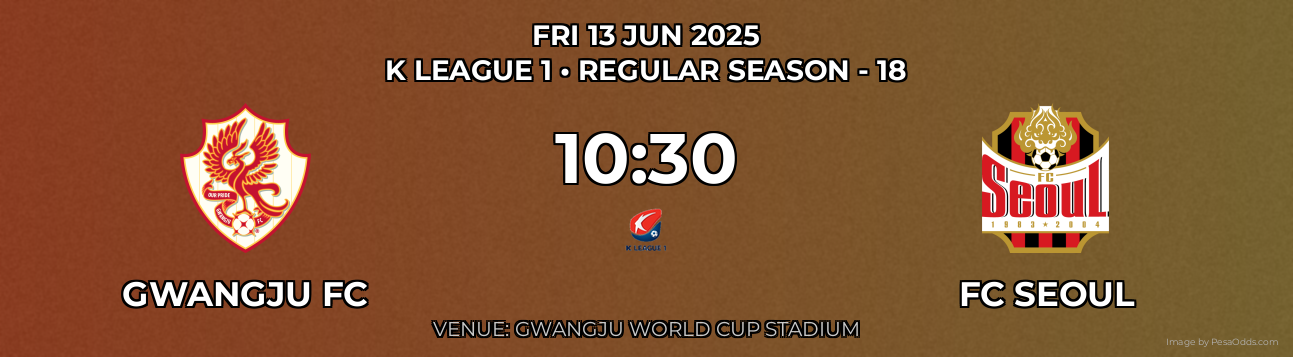 Gwangju FC vs FC Seoul Prediction match poster for K League 1 fixture on FRI 13 JUN 2025