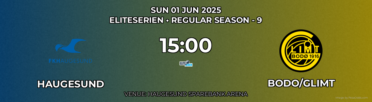 Haugesund vs Bodo/Glimt Prediction match poster for Eliteserien fixture on SUN 01 JUN 2025