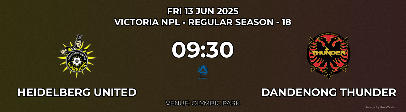 Heidelberg United vs Dandenong Thunder Prediction match poster for Victoria NPL fixture on FRI 13 JUN 2025