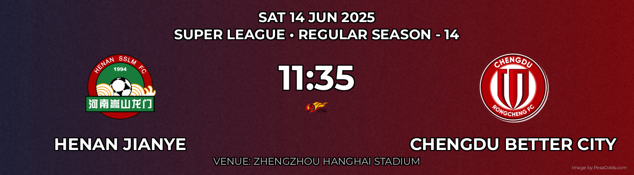 Henan Jianye vs Chengdu Better City Prediction match poster for Super League fixture on SAT 14 JUN 2025
