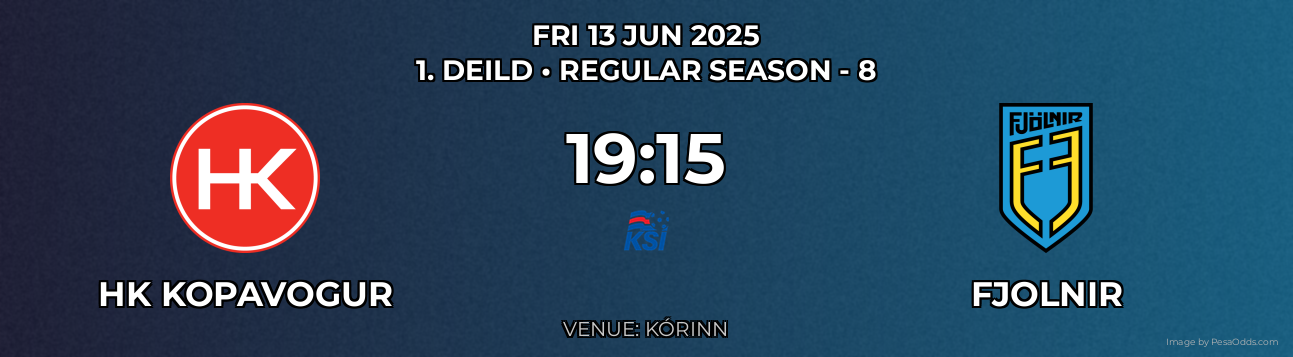 HK Kopavogur vs Fjolnir Prediction match poster for 1. Deild fixture on FRI 13 JUN 2025