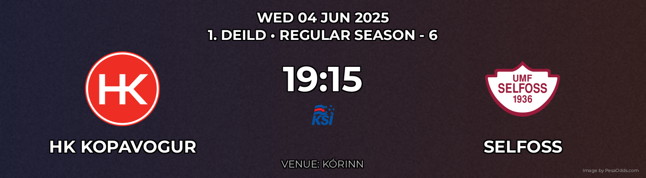 HK Kopavogur vs Selfoss Prediction match poster for 1. Deild fixture on WED 04 JUN 2025