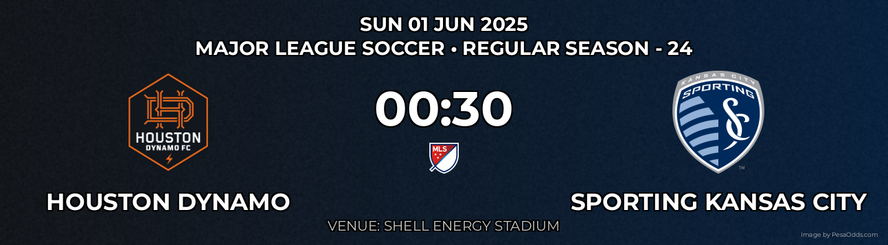 Houston Dynamo vs Sporting Kansas City Prediction match poster for Major League Soccer fixture on SUN 01 JUN 2025