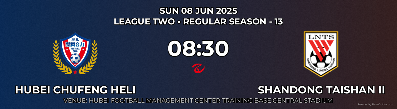 Hubei Chufeng Heli vs Shandong Taishan II Prediction match poster for League Two fixture on SUN 08 JUN 2025