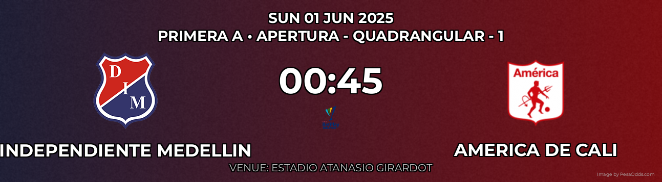Independiente Medellin vs America de Cali Prediction match poster for Primera A fixture on SUN 01 JUN 2025