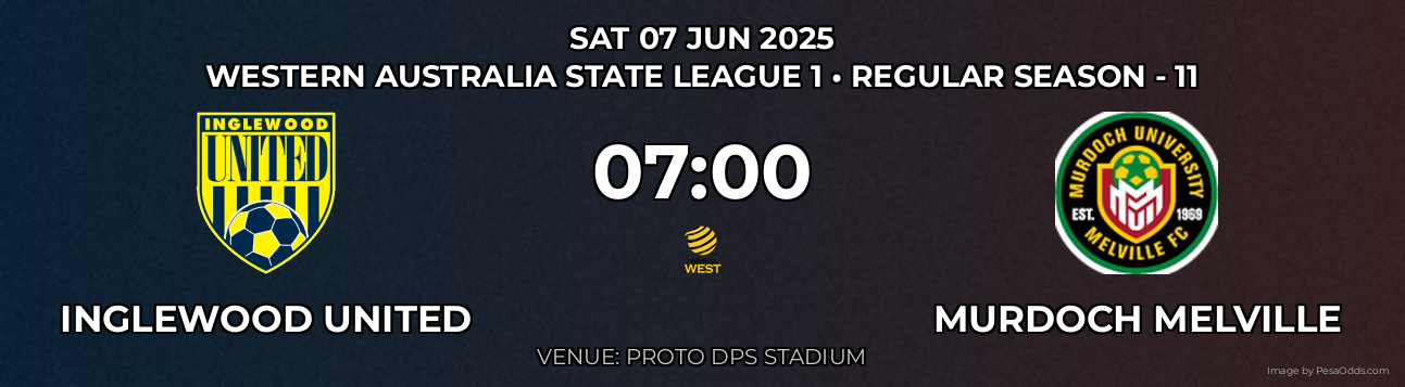 Inglewood United vs Murdoch Melville Prediction match poster for Western Australia State League 1 fixture on SAT 07 JUN 2025