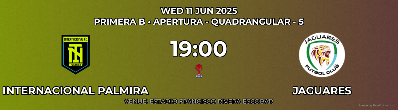 Internacional Palmira vs Jaguares Prediction match poster for Primera B fixture on WED 11 JUN 2025