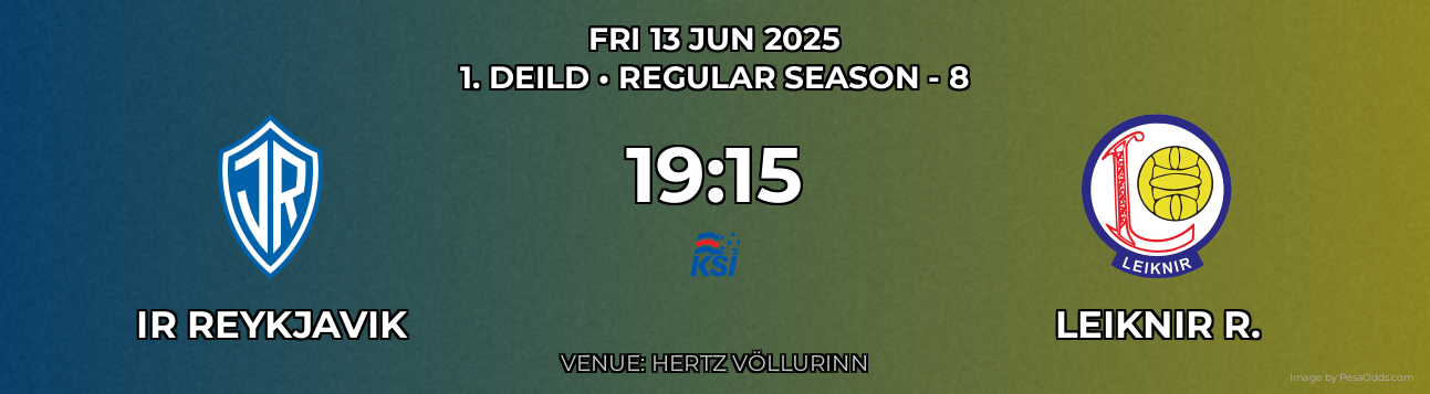 IR Reykjavik vs Leiknir R. Prediction match poster for 1. Deild fixture on FRI 13 JUN 2025