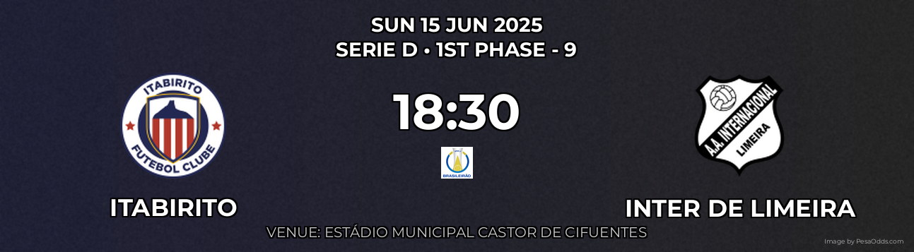 Itabirito vs Inter De Limeira Prediction match poster for Serie D fixture on SUN 15 JUN 2025
