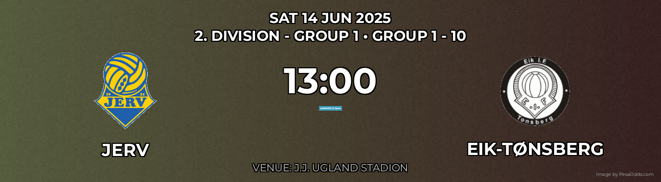 jerv vs Eik-Tønsberg Prediction match poster for 2. Division - Group 1 fixture on SAT 14 JUN 2025
