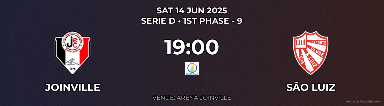 Joinville vs São Luiz Prediction match poster for Serie D fixture on SAT 14 JUN 2025