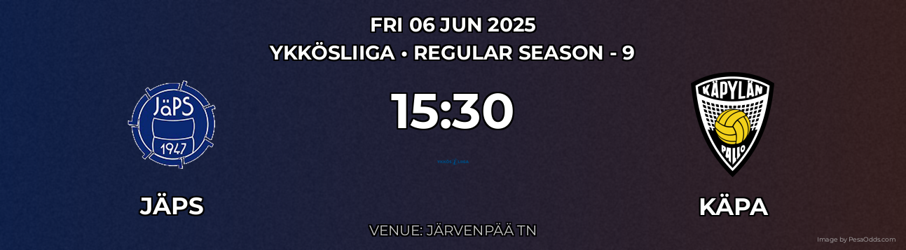 JäPS vs KäPa Prediction match poster for Ykkösliiga fixture on FRI 06 JUN 2025