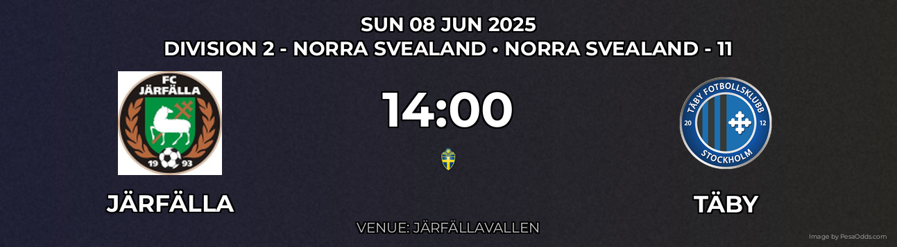 Järfälla vs Täby Prediction match poster for Division 2 - Norra Svealand fixture on SUN 08 JUN 2025