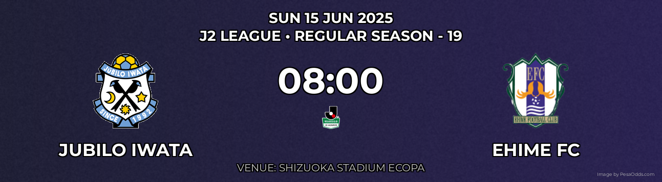 Jubilo Iwata vs Ehime FC Prediction match poster for J2 League fixture on SUN 15 JUN 2025