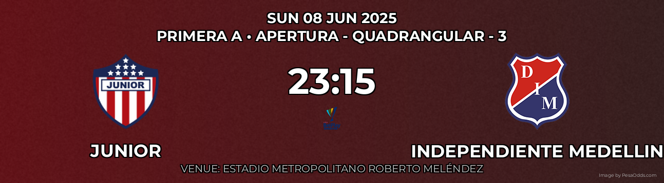 Junior vs Independiente Medellin Prediction match poster for Primera A fixture on SUN 08 JUN 2025