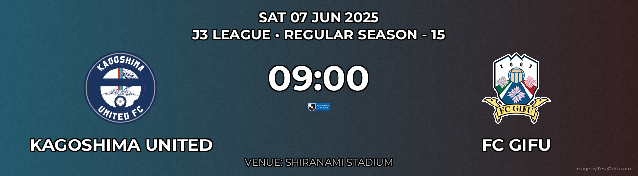 Kagoshima United vs FC Gifu Prediction match poster for J3 League fixture on SAT 07 JUN 2025