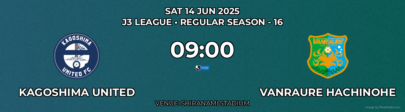 Kagoshima United vs Vanraure Hachinohe Prediction match poster for J3 League fixture on SAT 14 JUN 2025