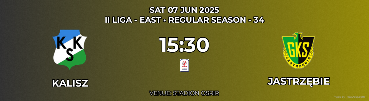 Kalisz vs Jastrzębie Prediction match poster for II Liga - East fixture on SAT 07 JUN 2025