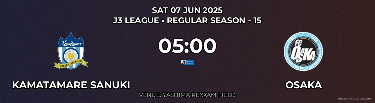 Kamatamare Sanuki vs Osaka Prediction match poster for J3 League fixture on SAT 07 JUN 2025
