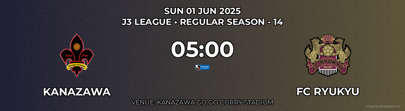 Kanazawa vs FC Ryukyu Prediction match poster for J3 League fixture on SUN 01 JUN 2025