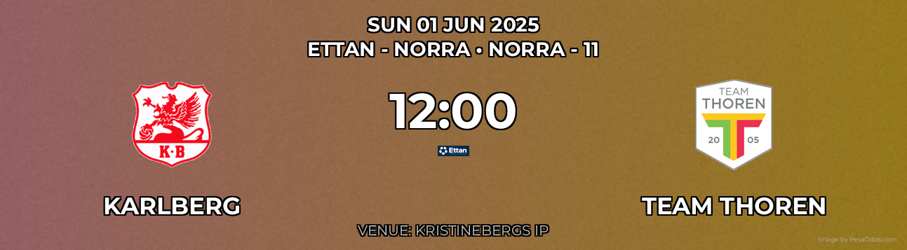 Karlberg vs Team Thoren Prediction match poster for Ettan - Norra fixture on SUN 01 JUN 2025