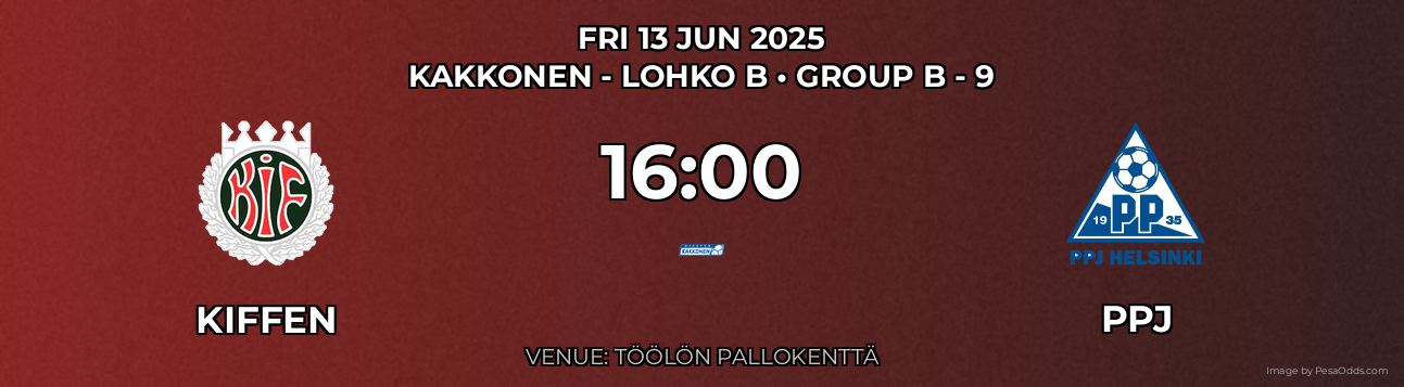 Kiffen vs PPJ Prediction match poster for Kakkonen - Lohko B fixture on FRI 13 JUN 2025