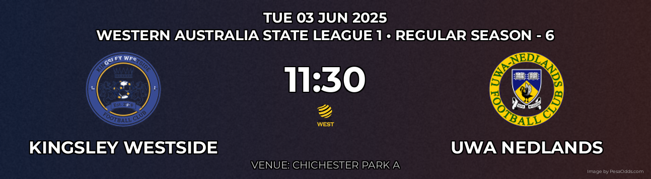 Kingsley Westside vs UWA Nedlands Prediction match poster for Western Australia State League 1 fixture on TUE 03 JUN 2025