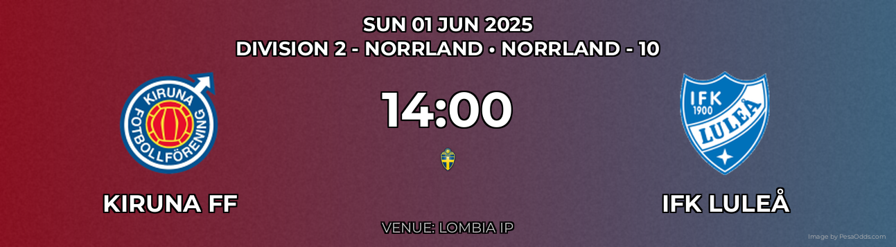 Kiruna FF vs IFK Luleå Prediction match poster for Division 2 - Norrland fixture on SUN 01 JUN 2025