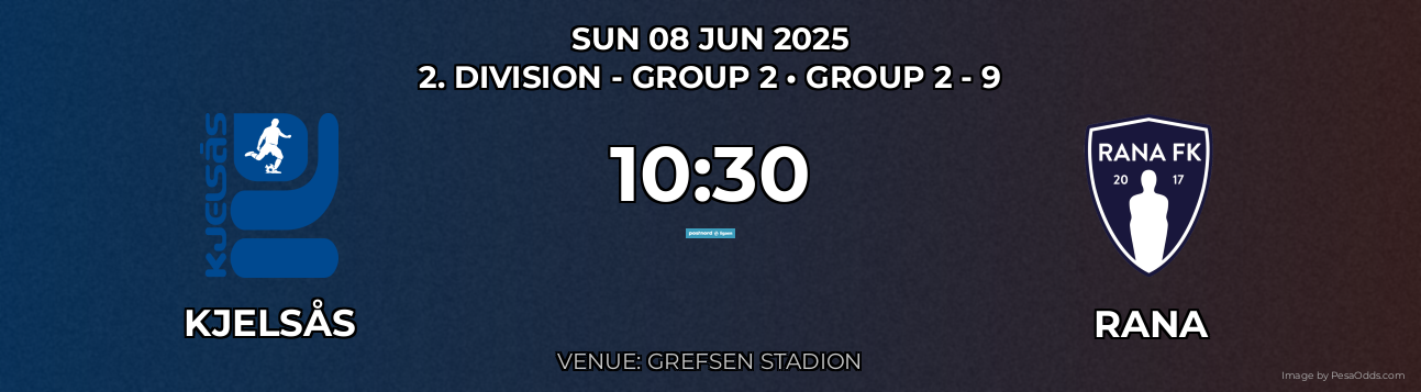 Kjelsås vs Rana Prediction match poster for 2. Division - Group 2 fixture on SUN 08 JUN 2025