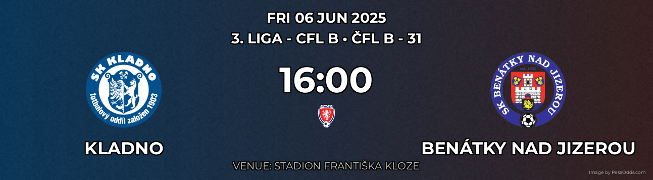 Kladno vs Benátky nad Jizerou Prediction match poster for 3. liga - CFL B fixture on FRI 06 JUN 2025