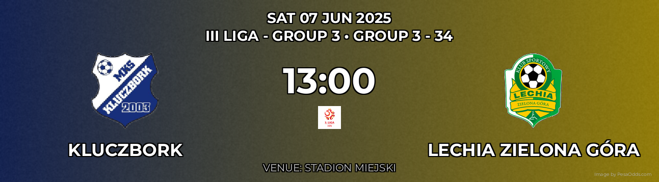 Kluczbork vs Lechia Zielona Góra Prediction match poster for III Liga - Group 3 fixture on SAT 07 JUN 2025