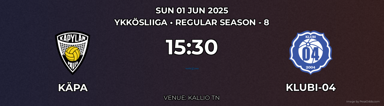 KäPa vs Klubi-04 Prediction match poster for Ykkösliiga fixture on SUN 01 JUN 2025