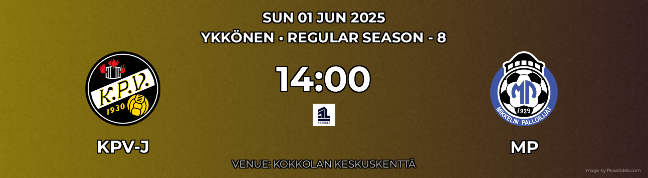KPV-j vs MP Prediction match poster for Ykkönen fixture on SUN 01 JUN 2025