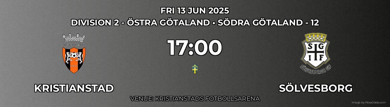 Kristianstad vs Sölvesborg Prediction match poster for Division 2 - Östra Götaland fixture on FRI 13 JUN 2025