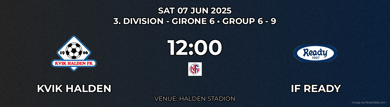 Kvik Halden vs IF Ready Prediction match poster for 3. Division - Girone 6 fixture on SAT 07 JUN 2025
