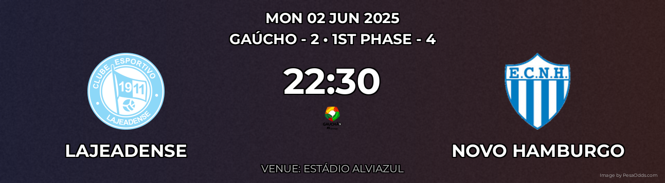 Lajeadense vs Novo Hamburgo Prediction match poster for Gaúcho - 2 fixture on MON 02 JUN 2025